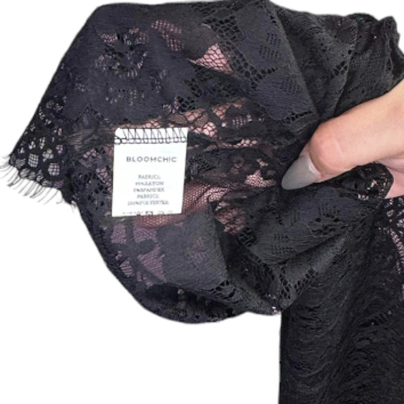 Bloomchic Black Flowey Lace Bottom Spaghetti Strap Black Dress Goth Vibe Size 14 - Picture 8 of 11